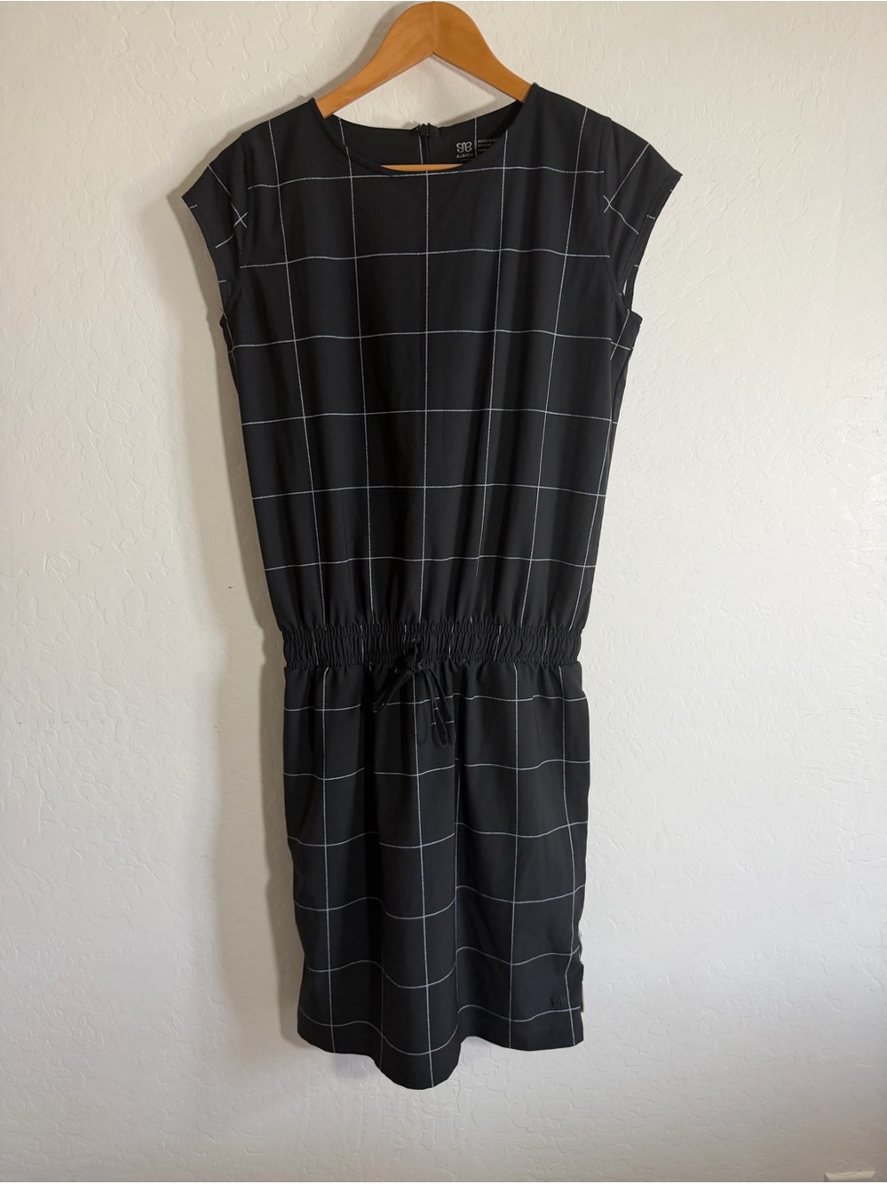 Albion Fit Black Windowpane Going Places Dress Drawstring Waist